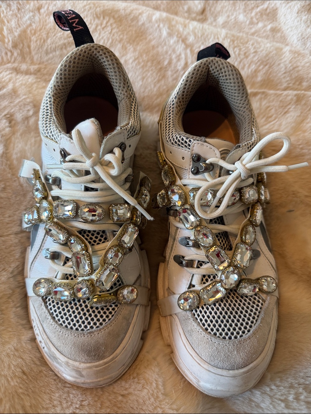Gucci snea White Embellished Women's Fashion Sneakers with Gold Crystal Straps
